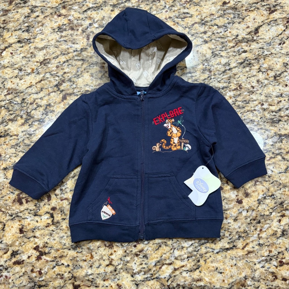 NEW Disney Baby Tigger Explore Hooded Zip Sweatshirt Navy 6-9M ws